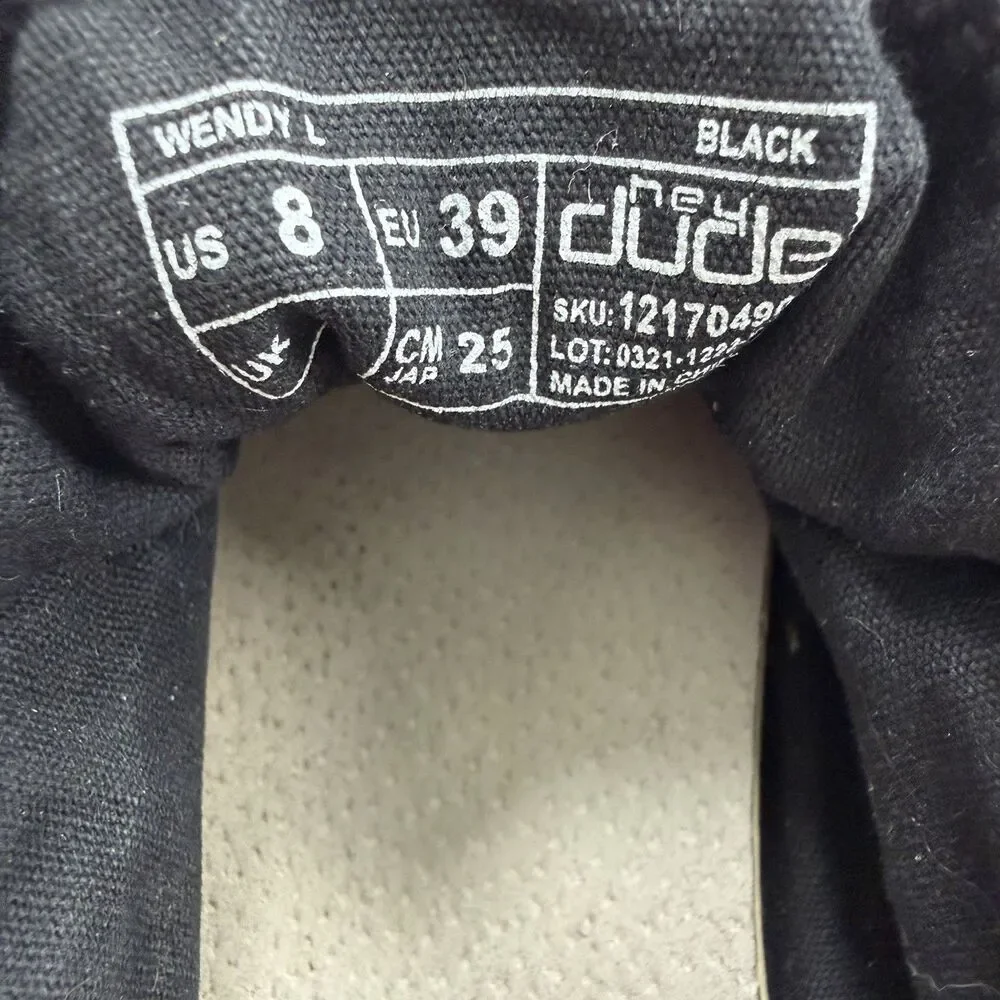 Hey Dude Wendy L Black Canvas Speckled Sole Slip On Loafers Shoes Size 8